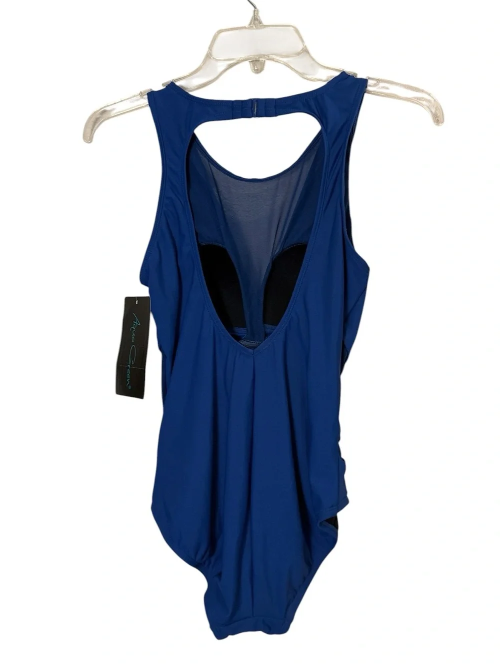 Aqua Green Women’s Navy Blue Ruched Draped Figure Shaping One-Piece Swim sz 8